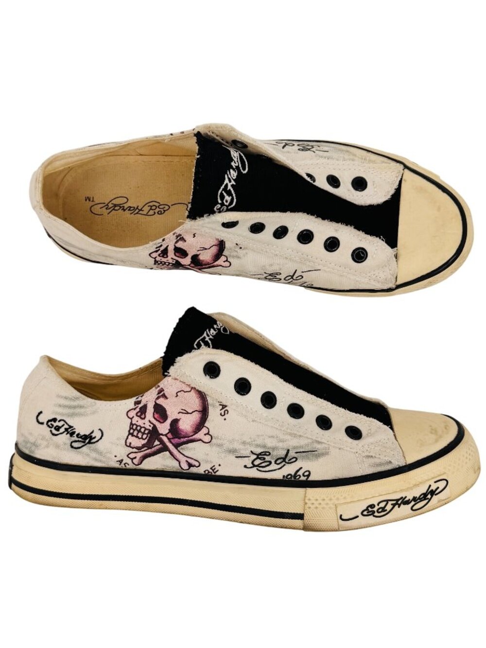VTG Ed Hardy Canvas Sneakers 10 | Y2K Grunge Indie Sleaze Skater Tattoo Graphic